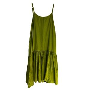 Krista Larson Olive Green Silk Cotton Tiered Midi‎ Dress One Size Holiday Xmas